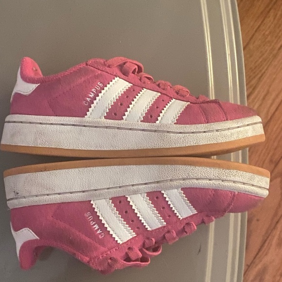 adidas Kids Pink Suede Sneakers with White Stripes - Picture 2 of 4